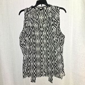 Worthington Black and White Patterned Sleeveless Top Neck Tie Adjustable Sz. XL